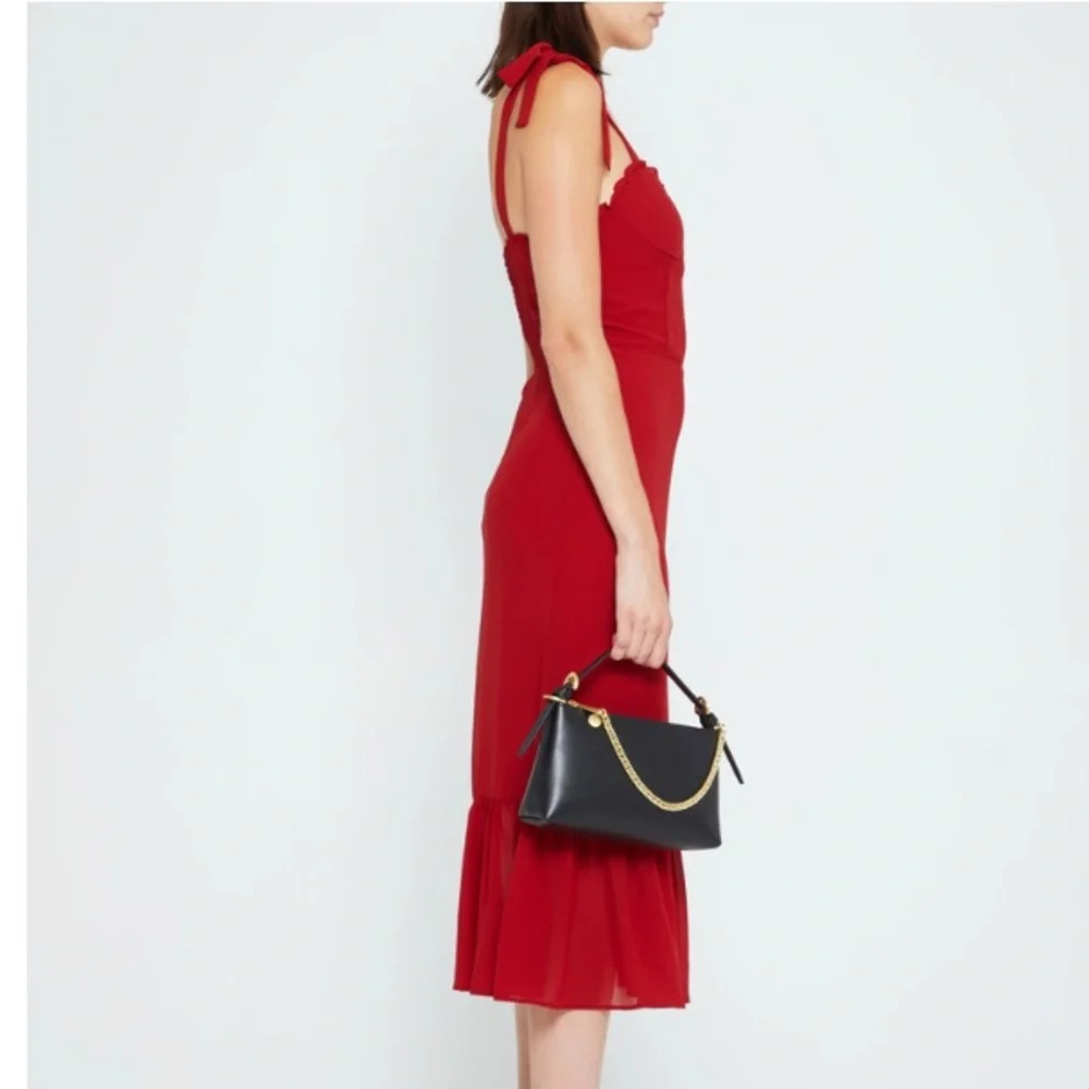 Alice + Olivia O.P.T. Corset Smocked Ruffle Red Midi Dress Medium New Cocktail - Picture 8 of 14